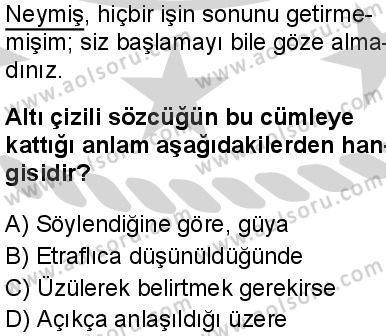 Seçmeli Türk Dili ve Edebiyatı 2 Dersi 2024-2025 yılı 3. Dönem sınavı 4. Soru