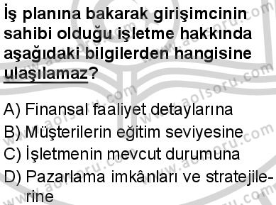 Seçmeli Girişimcilik 2 Dersi 2024-2025 yılı 3. Dönem sınavı 4. Soru