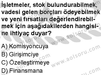 Seçmeli Girişimcilik 2 Dersi 2024-2025 yılı 3. Dönem sınavı 5. Soru