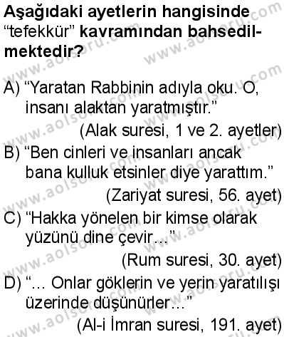 Din Kültürü ve Ahlak Bilgisi 1 Dersi 2025-2026 yılı 1. Dönem sınavı 1. Soru