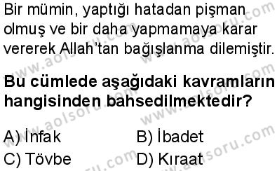 Din Kültürü ve Ahlak Bilgisi 1 Dersi 2025-2026 yılı 1. Dönem sınavı 2. Soru