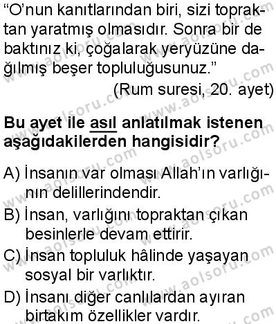 Din Kültürü ve Ahlak Bilgisi 1 Dersi 2025-2026 yılı 1. Dönem sınavı 3. Soru