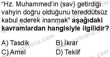 Din Kültürü ve Ahlak Bilgisi 1 Dersi 2025-2026 yılı 1. Dönem sınavı 4. Soru