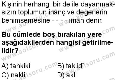 Din Kültürü ve Ahlak Bilgisi 1 Dersi 2025-2026 yılı 1. Dönem sınavı 5. Soru