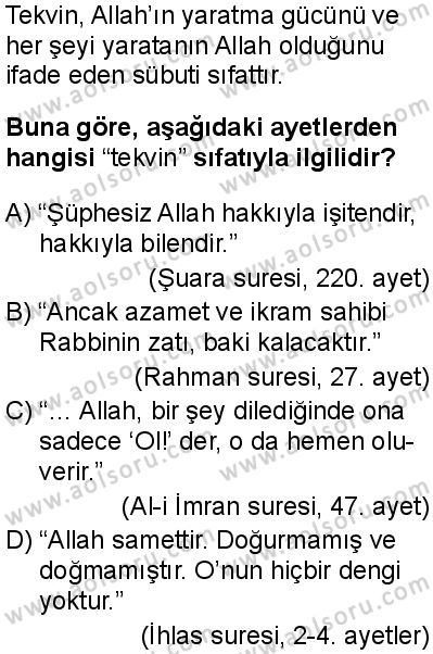 Din Kültürü ve Ahlak Bilgisi 1 Dersi 2025-2026 yılı 1. Dönem sınavı 7. Soru
