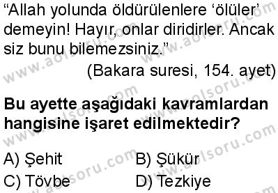 Din Kültürü ve Ahlak Bilgisi 5 Dersi 2025-2026 yılı 1. Dönem sınavı 4. Soru