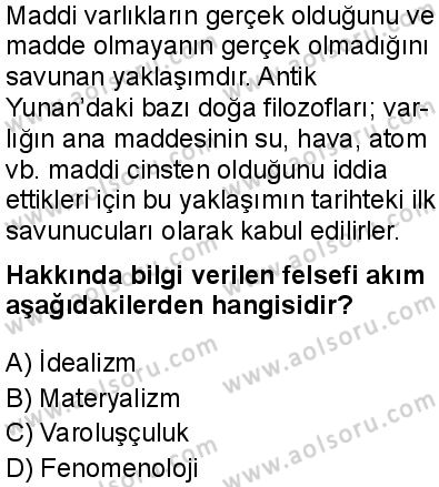 Felsefe 1 Dersi 2025-2026 yılı 1. Dönem sınavı 7. Soru