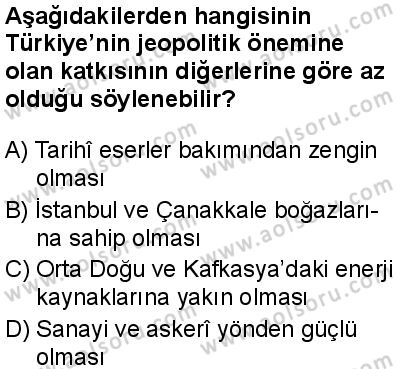 Coğrafya 1 Dersi 2025-2026 yılı 1. Dönem sınavı 4. Soru