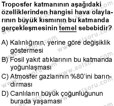 Coğrafya 1 Dersi 2025-2026 yılı 1. Dönem sınavı 7. Soru