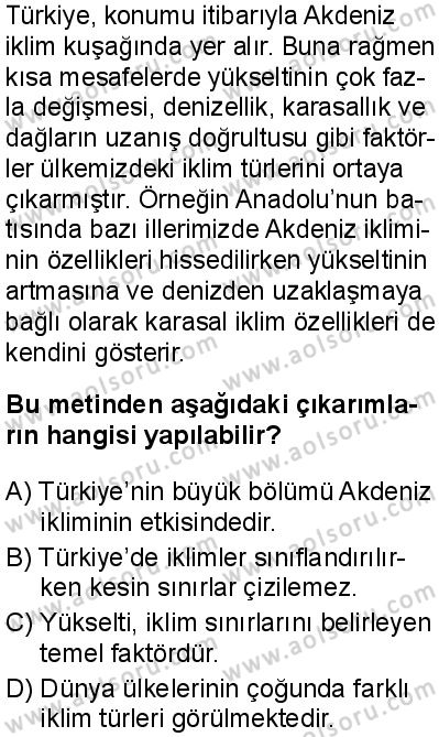 Coğrafya 1 Dersi 2025-2026 yılı 1. Dönem sınavı 10. Soru