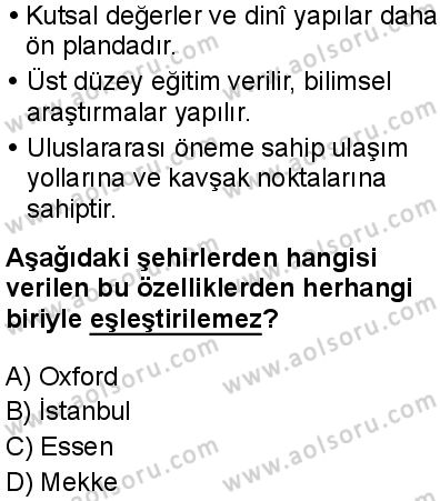 Seçmeli Coğrafya 1 Dersi 2025-2026 yılı 1. Dönem sınavı 5. Soru