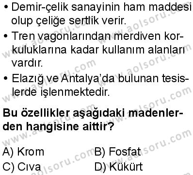 Seçmeli Coğrafya 1 Dersi 2025-2026 yılı 1. Dönem sınavı 7. Soru