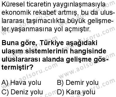 Seçmeli Coğrafya 3 Dersi 2025-2026 yılı 1. Dönem sınavı 8. Soru