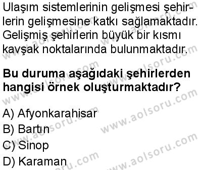 Seçmeli Coğrafya 3 Dersi 2025-2026 yılı 1. Dönem sınavı 9. Soru