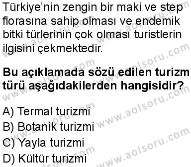 Seçmeli Coğrafya 3 Dersi 2025-2026 yılı 1. Dönem sınavı 10. Soru