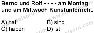 Almanca 1 Dersi 2025-2026 yılı 1. Dönem sınavı 1. Soru