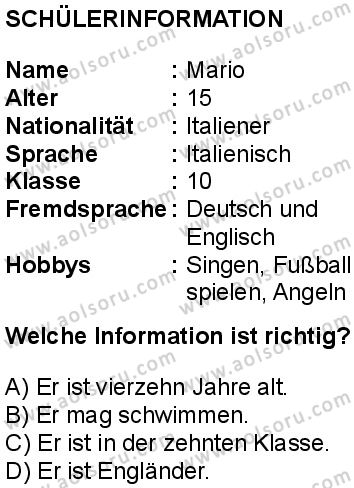Almanca 1 Dersi 2025-2026 yılı 1. Dönem sınavı 4. Soru