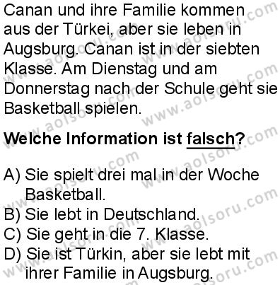 Almanca 1 Dersi 2025-2026 yılı 1. Dönem sınavı 5. Soru