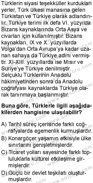 Seçmeli Ortak Türk Tarihi 1 Dersi 2025-2026 yılı 1. Dönem sınavı 1. Soru