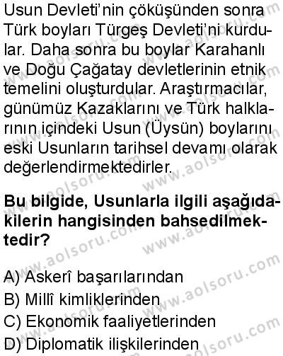 Seçmeli Ortak Türk Tarihi 1 Dersi 2025-2026 yılı 1. Dönem sınavı 4. Soru