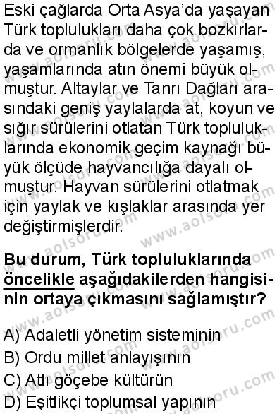Seçmeli Ortak Türk Tarihi 1 Dersi 2025-2026 yılı 1. Dönem sınavı 5. Soru