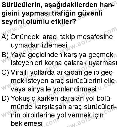 Sağlık Bilgisi ve Trafik Kültürü 2 Dersi 2025-2026 yılı 1. Dönem sınavı 1. Soru