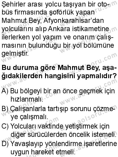 Sağlık Bilgisi ve Trafik Kültürü 2 Dersi 2025-2026 yılı 1. Dönem sınavı 3. Soru