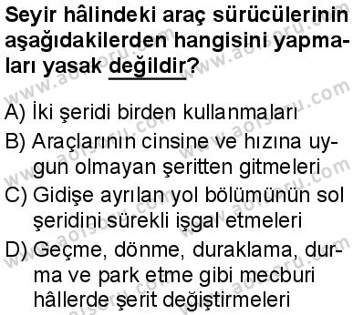 Sağlık Bilgisi ve Trafik Kültürü 2 Dersi 2025-2026 yılı 1. Dönem sınavı 5. Soru
