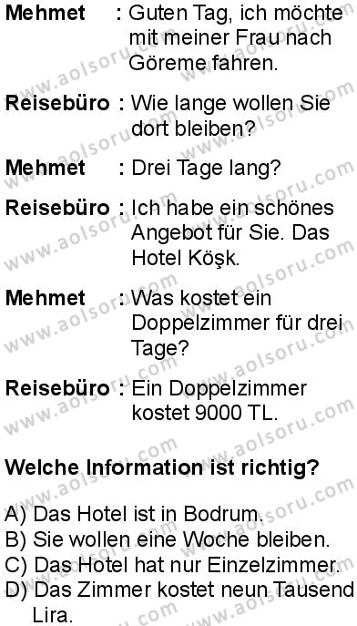 Almanca 5 Dersi 2025-2026 yılı 1. Dönem sınavı 8. Soru