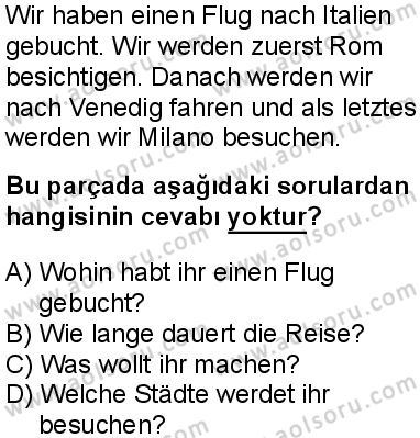 Almanca 5 Dersi 2025-2026 yılı 1. Dönem sınavı 9. Soru
