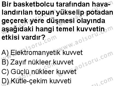 Fizik 1 Dersi 2025-2026 yılı 1. Dönem sınavı 7. Soru