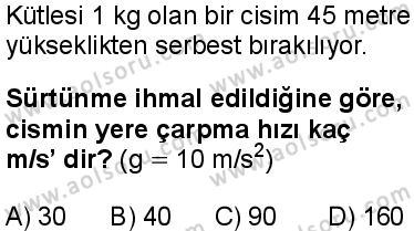 Seçmeli Fizik 1 Dersi 2025-2026 yılı 1. Dönem sınavı 6. Soru