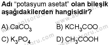 Kimya 2 Dersi 2025-2026 yılı 1. Dönem sınavı 3. Soru