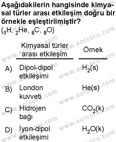 Kimya 2 Dersi 2025-2026 yılı 1. Dönem sınavı 4. Soru