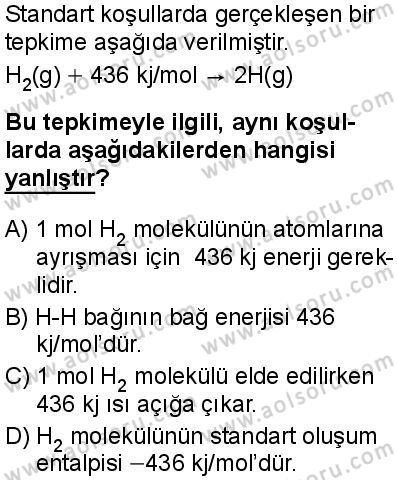 Seçmeli Kimya 2 Dersi 2025-2026 yılı 1. Dönem sınavı 2. Soru