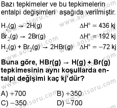 Seçmeli Kimya 2 Dersi 2025-2026 yılı 1. Dönem sınavı 3. Soru