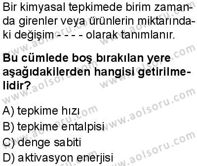 Seçmeli Kimya 2 Dersi 2025-2026 yılı 1. Dönem sınavı 4. Soru