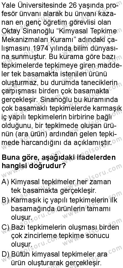Seçmeli Kimya 2 Dersi 2025-2026 yılı 1. Dönem sınavı 5. Soru