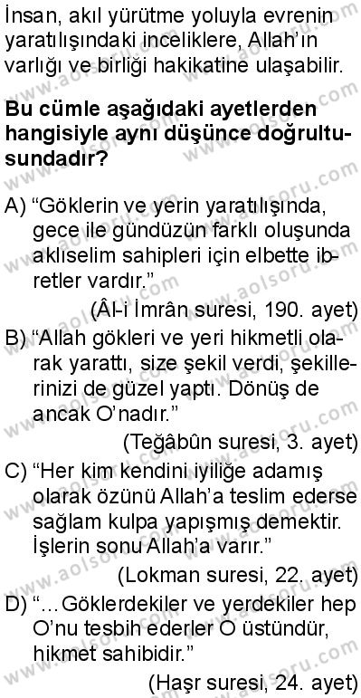Temel Dini Bilgiler 1 Dersi 2025-2026 yılı 1. Dönem sınavı 3. Soru