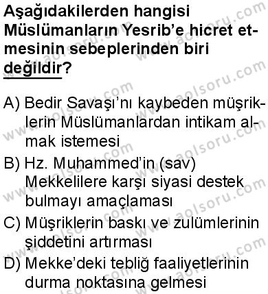 Seçmeli Peygamberimizin Hayatı 2 Dersi 2025-2026 yılı 1. Dönem sınavı 2. Soru