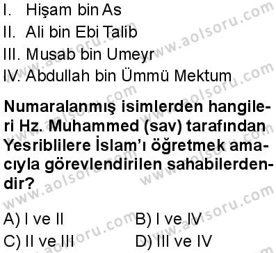 Seçmeli Peygamberimizin Hayatı 2 Dersi 2025-2026 yılı 1. Dönem sınavı 5. Soru