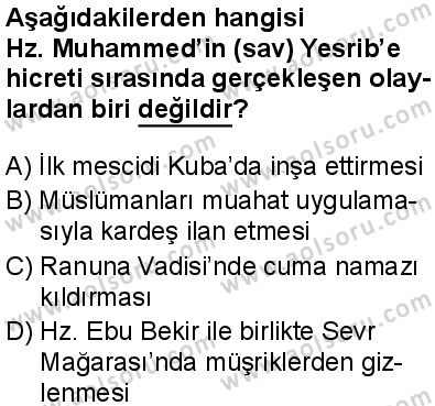 Seçmeli Peygamberimizin Hayatı 2 Dersi 2025-2026 yılı 1. Dönem sınavı 6. Soru