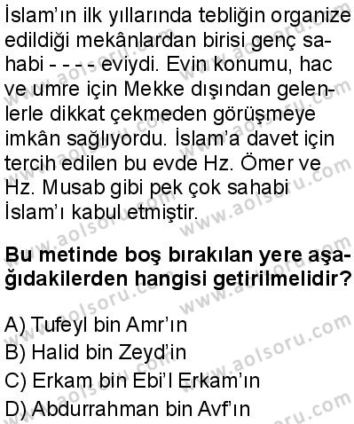Seçmeli Peygamberimizin Hayatı 5 Dersi 2025-2026 yılı 1. Dönem sınavı 3. Soru