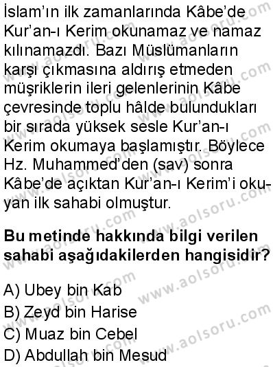 Seçmeli Peygamberimizin Hayatı 7 Dersi 2025-2026 yılı 1. Dönem sınavı 9. Soru