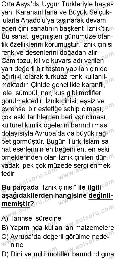 Türk Dili ve Edebiyatı 4 Dersi 2025-2026 yılı 1. Dönem sınavı 1. Soru
