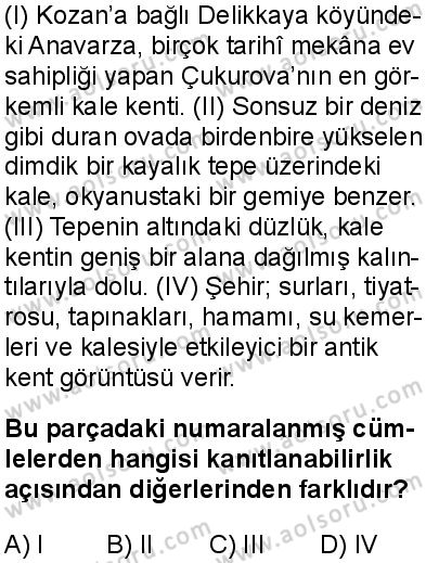 Türk Dili ve Edebiyatı 4 Dersi 2025-2026 yılı 1. Dönem sınavı 5. Soru