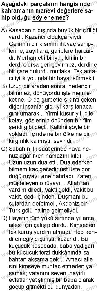 Türk Dili ve Edebiyatı 4 Dersi 2025-2026 yılı 1. Dönem sınavı 8. Soru