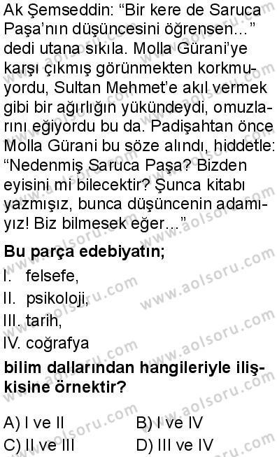 Türk Dili ve Edebiyatı 4 Dersi 2025-2026 yılı 1. Dönem sınavı 9. Soru