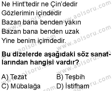 Türk Dili ve Edebiyatı 7 Dersi 2025-2026 yılı 1. Dönem sınavı 8. Soru