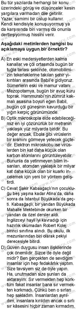 Türk Dili ve Edebiyatı 8 Dersi 2025-2026 yılı 1. Dönem sınavı 3. Soru